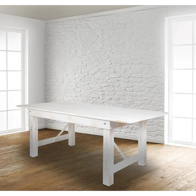Hercules Series 8' X 40" Rectangular Antique Rustic White Solid Pine Folding Farm Table By Flash Furniture - Antique Rustic White Best Seller
