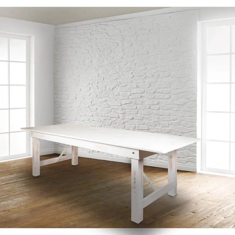 Crafted Hercules Series 9' X 40" Rectangular Antique Rustic White Solid Pine Folding Farm Table By Flash Furniture - Antique Rustic White