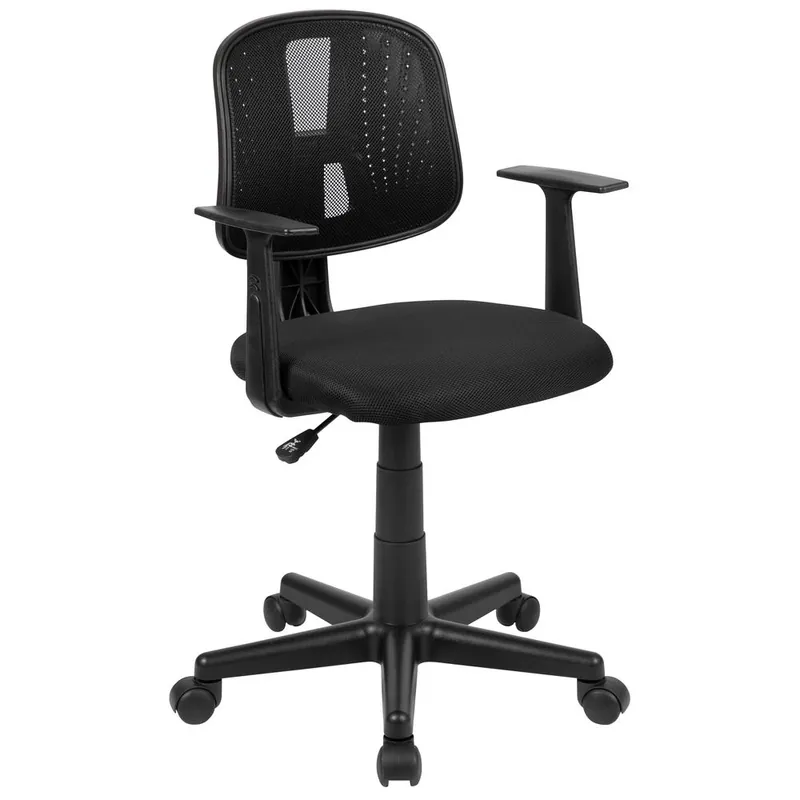 Weekend Sale Flash Fundamentals Mid-Back Black Mesh Swivel Task Office Chair With Pivot Back And Arms, Bifma Certified By Flash Furniture - Black