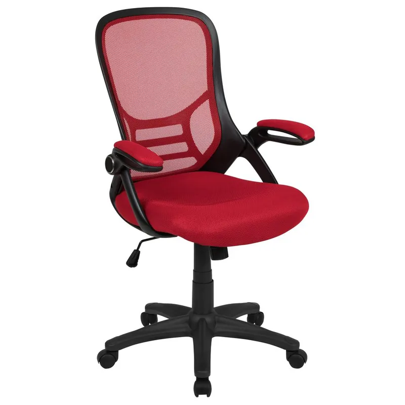 Bulk Order High Back Red Mesh Ergonomic Swivel Office Chair With Black Frame And Flip-Up Arms By Flash Furniture - Red