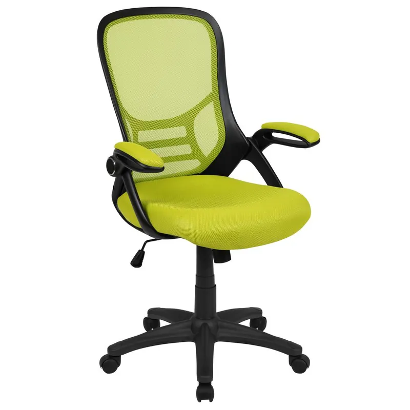 Fast Shipping High Back Green Mesh Ergonomic Swivel Office Chair With Black Frame And Flip-Up Arms By Flash Furniture - Green