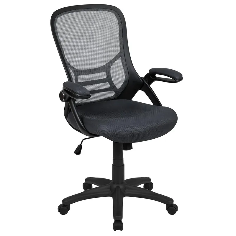Markdown High Back Dark Gray Mesh Ergonomic Swivel Office Chair With Black Frame And Flip-Up Arms By Flash Furniture - Dark Gray
