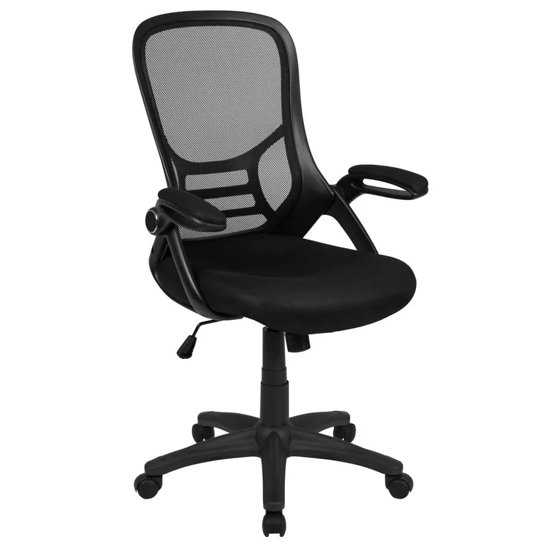 Clearance High Back Black Mesh Ergonomic Swivel Office Chair With Black Frame And Flip-Up Arms By Flash Furniture - Black