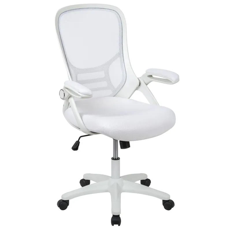 High Back White Mesh Ergonomic Swivel Office Chair With White Frame And Flip-Up Arms By Flash Furniture - White Best Price