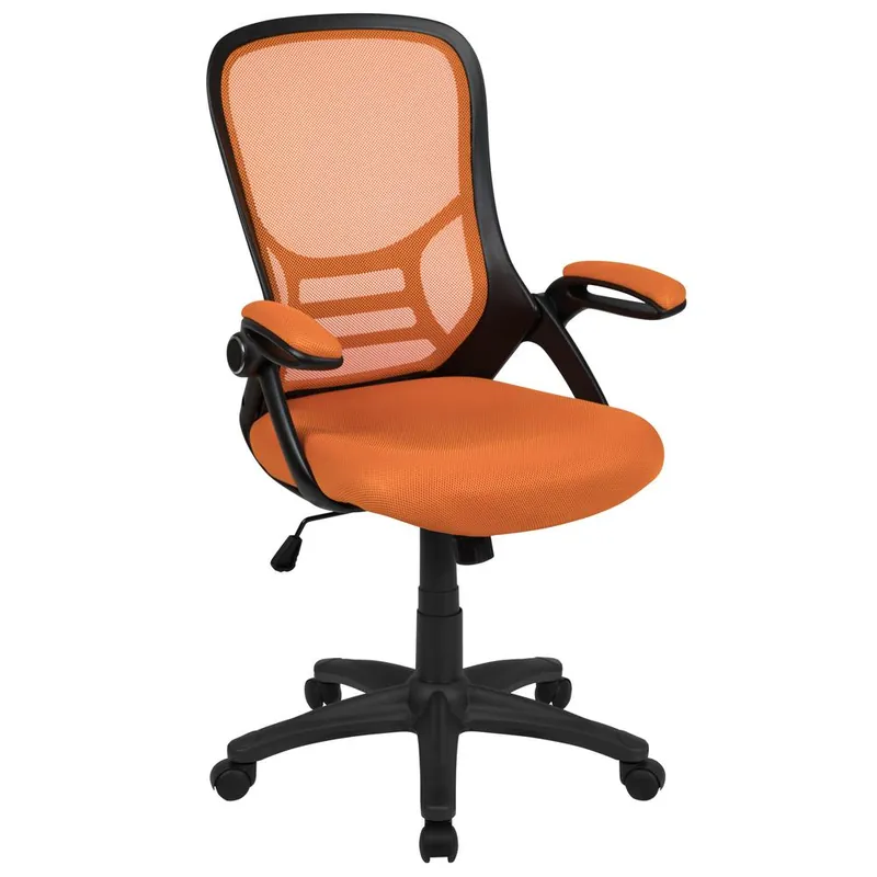 High Back Orange Mesh Ergonomic Swivel Office Chair With Black Frame And Flip-Up Arms By Flash Furniture - Orange Trending