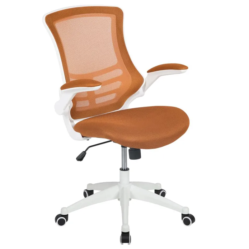 Mid-Back Tan Mesh Swivel Ergonomic Task Office Chair With White Frame And Flip-Up Arms By Flash Furniture - Tan Mesh , White Frame Direct From Manufacturer