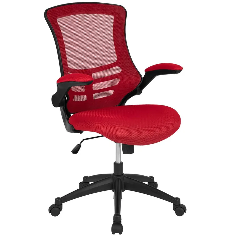 Limited Time Mid-Back Red Mesh Swivel Ergonomic Task Office Chair With Flip-Up Arms By Flash Furniture - Red Mesh