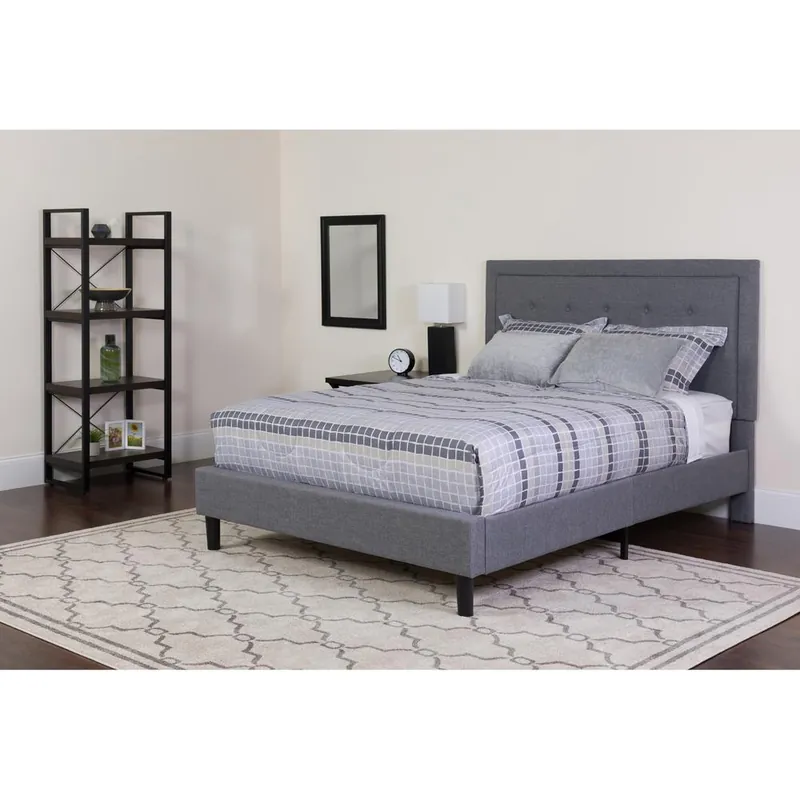 Roxbury King Size Tufted Upholstered Platform Bed In Light Gray Fabric With Memory Foam Mattress By Flash Furniture - Light Gray Direct From Factory