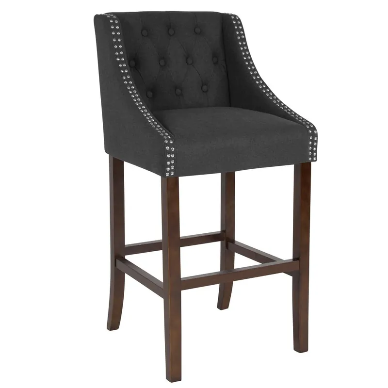 Hot Picks Carmel Series 30" High Transitional Tufted Walnut Barstool With Accent Nail Trim In Charcoal Fabric By Flash Furniture - Charcoal Fabric