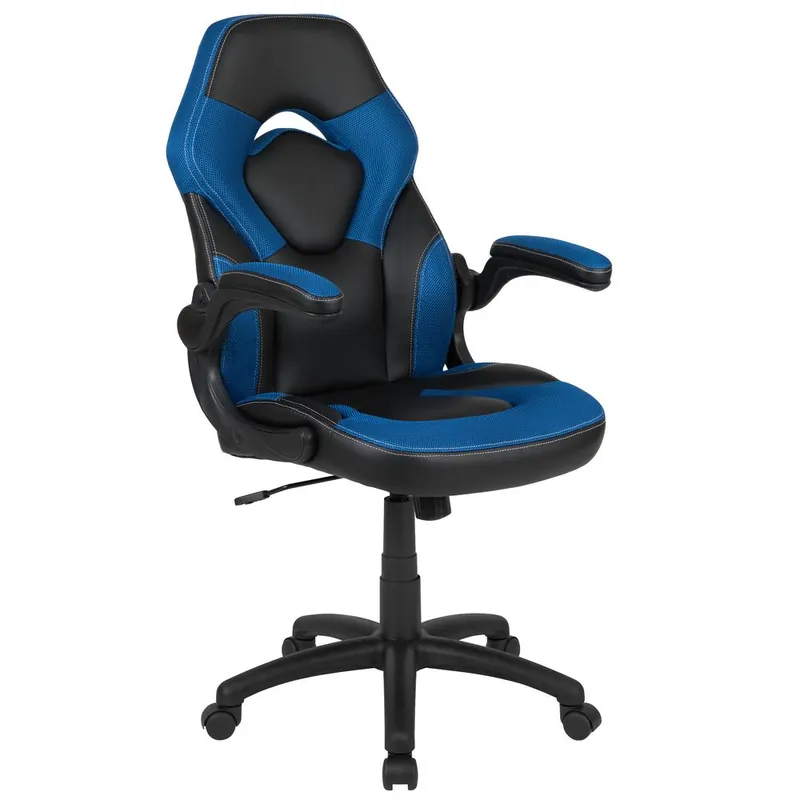 Editor’s Pick X10 Gaming Chair Racing Office Ergonomic Computer Pc Adjustable Swivel Chair With Flip-Up Arms, Blue/Black Leathersoft By Flash Furniture - Blue