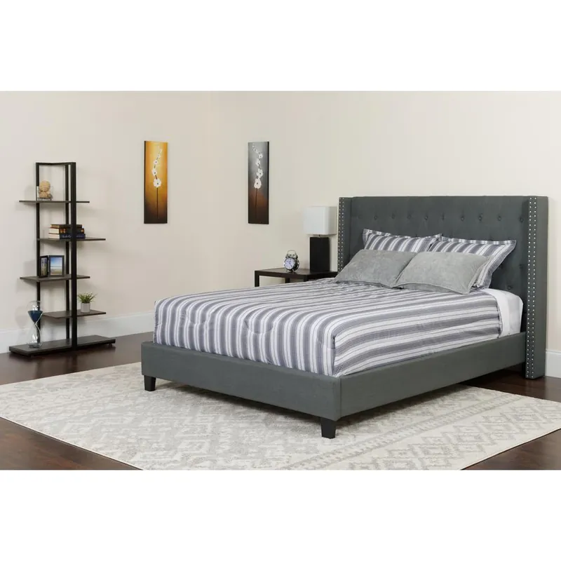 Riverdale Queen Size Tufted Upholstered Platform Bed In Dark Gray Fabric With Memory Foam Mattress By Flash Furniture - Dark Gray Hot Deal
