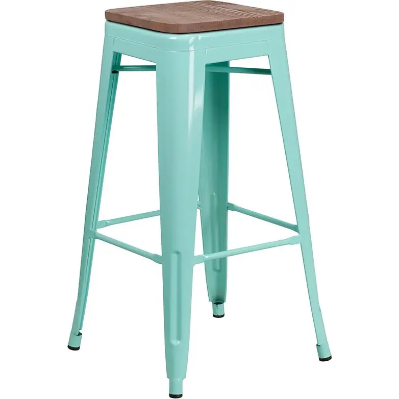 Brand New 30" High Backless Mint Green Barstool With Square Wood Seat By Flash Furniture - Mint Green