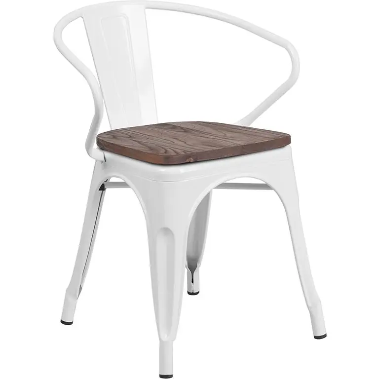 Bargain White Metal Chair With Wood Seat And Arms By Flash Furniture - White