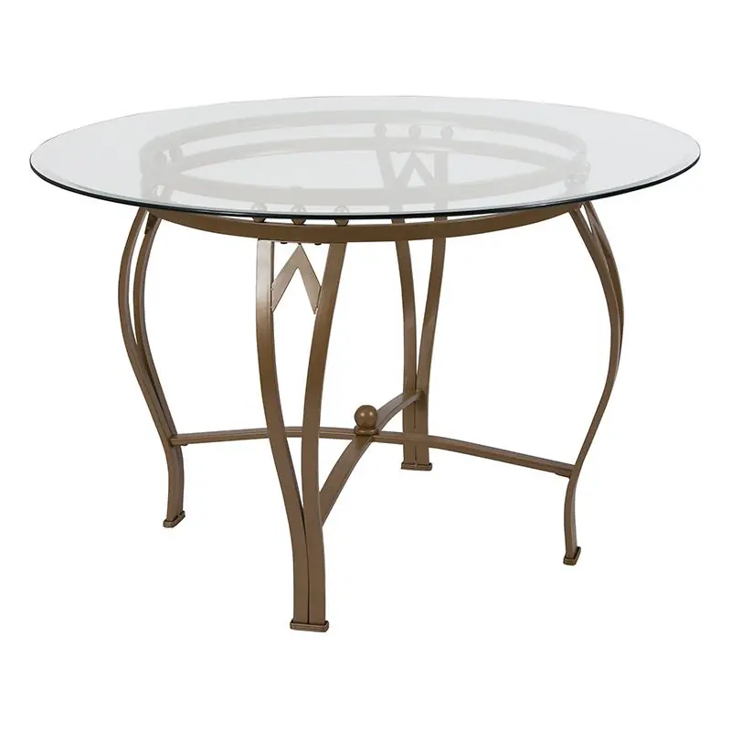 Viral Syracuse 45'' Round Glass Dining Table With Matte Gold Metal Frame By Flash Furniture - Clear Top , Matte Gold Frame