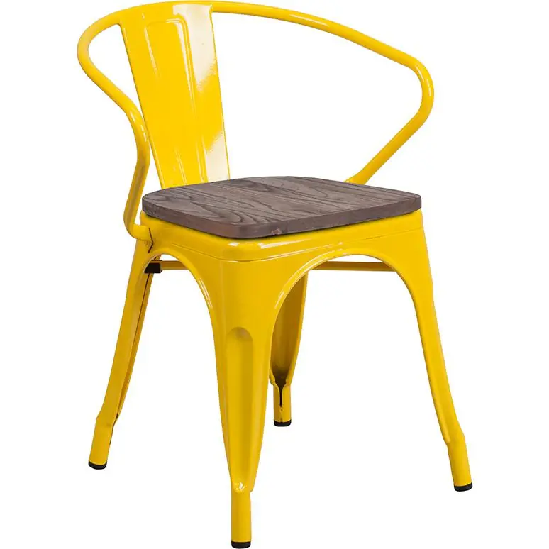 Direct From Manufacturer Yellow Metal Chair With Wood Seat And Arms By Flash Furniture - Yellow