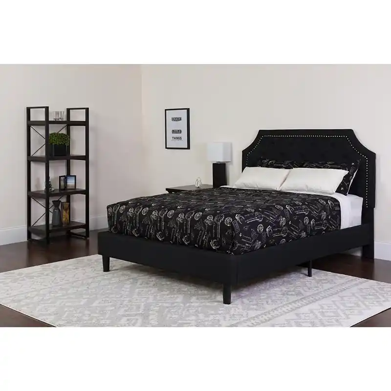 Time-Limited Brighton Full Size Tufted Upholstered Platform Bed In Black Fabric With Pocket Spring Mattress By Flash Furniture - Black