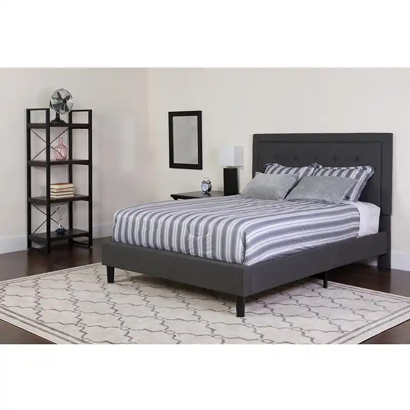 Clearance Roxbury Full Size Tufted Upholstered Platform Bed In Dark Gray Fabric With Pocket Spring Mattress By Flash Furniture - Dark Gray