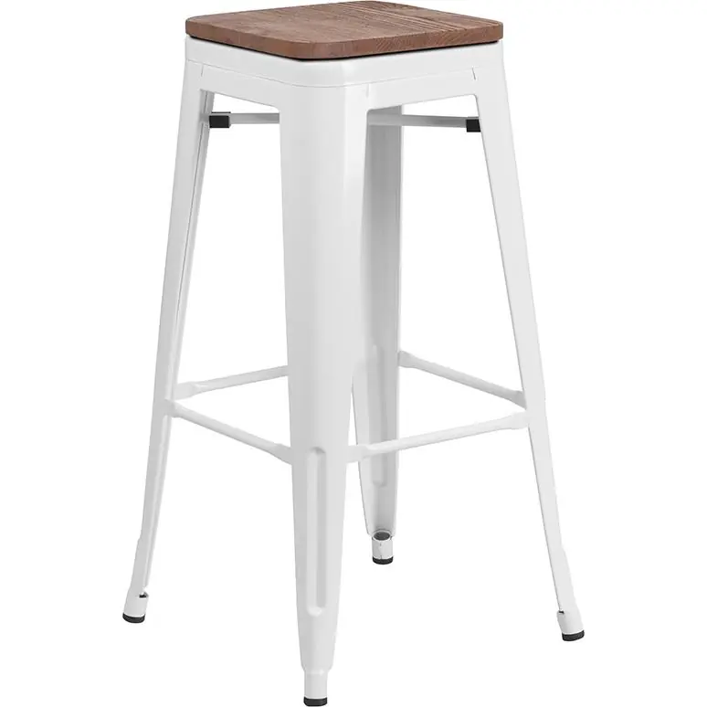 Instant Buy 30" High Backless White Metal Barstool With Square Wood Seat By Flash Furniture - White