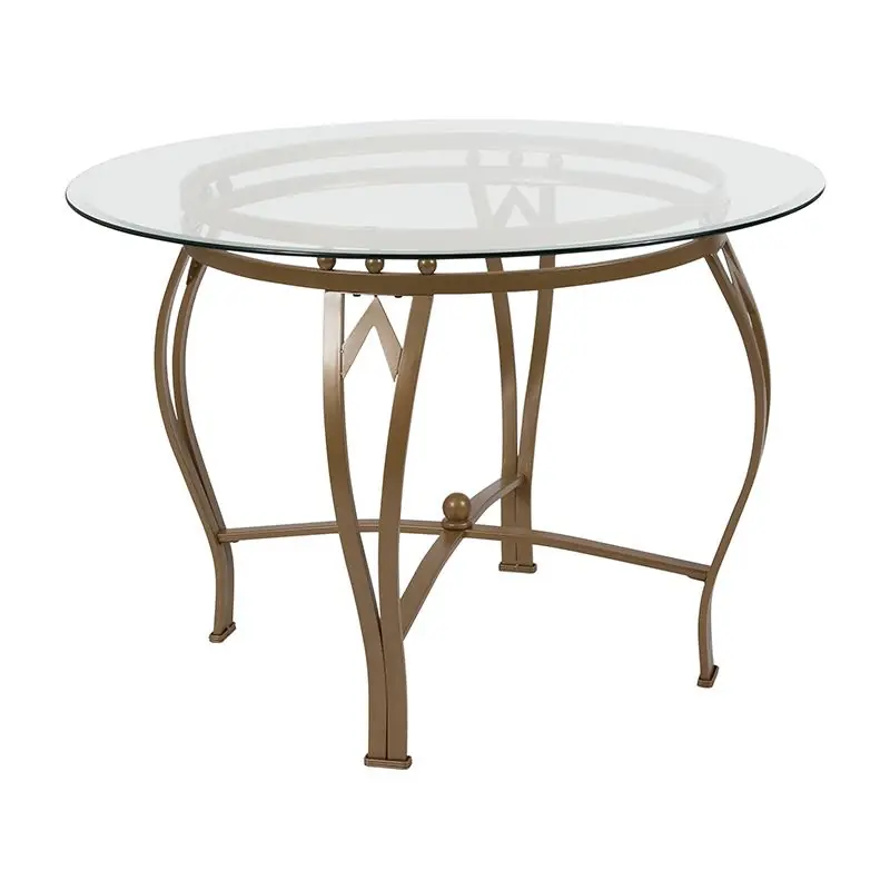 Same Day Shipping Syracuse 42'' Round Glass Dining Table With Matte Gold Metal Frame By Flash Furniture - Clear Top , Matte Gold Frame