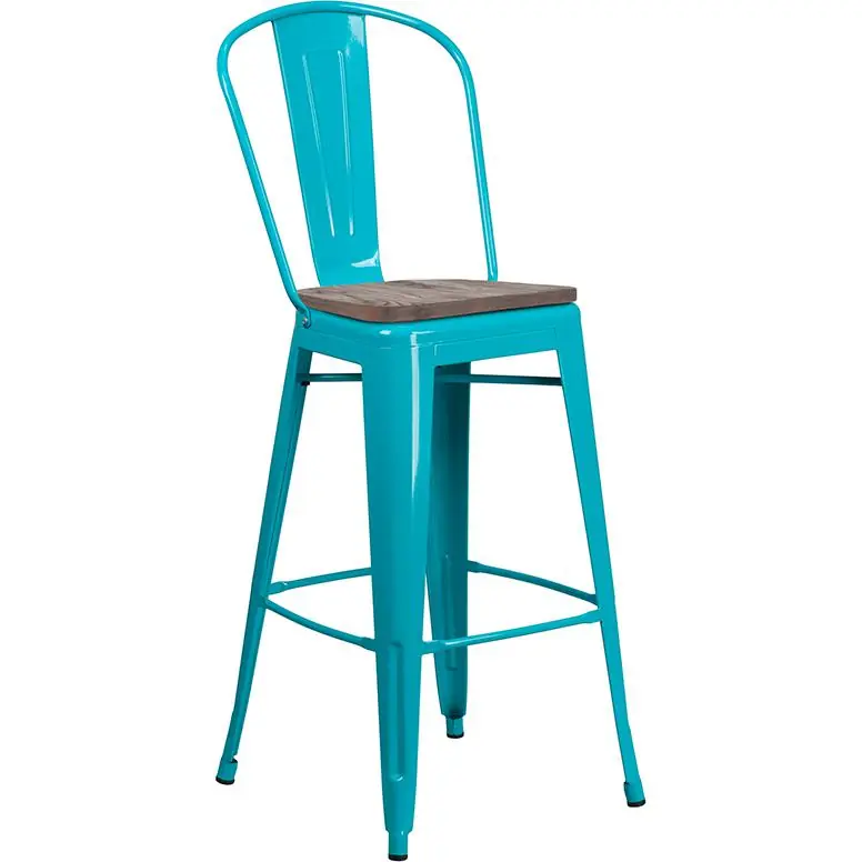 30" High Crystal Teal-Blue Metal Barstool With Back And Wood Seat By Flash Furniture - Crystal Teal-Blue Instant Buy