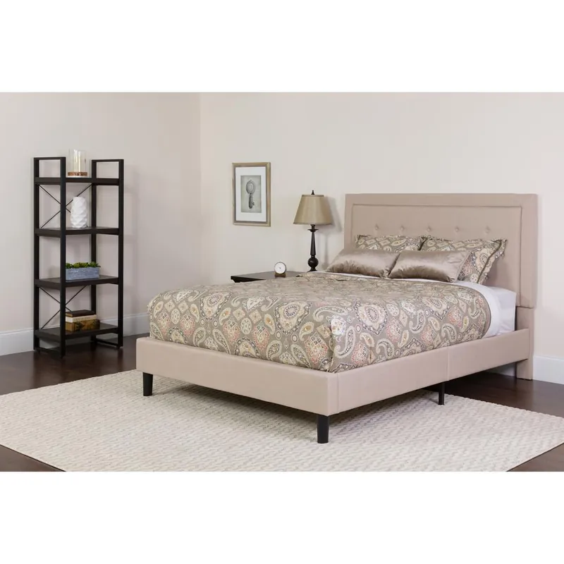 Roxbury Queen Size Tufted Upholstered Platform Bed In Beige Fabric By Flash Furniture - Beige Special Discount