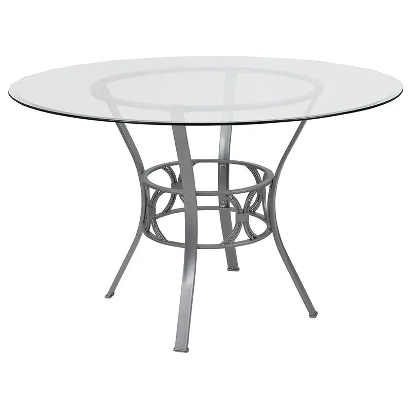 Carlisle 48'' Round Glass Dining Table With Silver Metal Frame By Flash Furniture - Clear Top , Silver Frame Weekend Sale