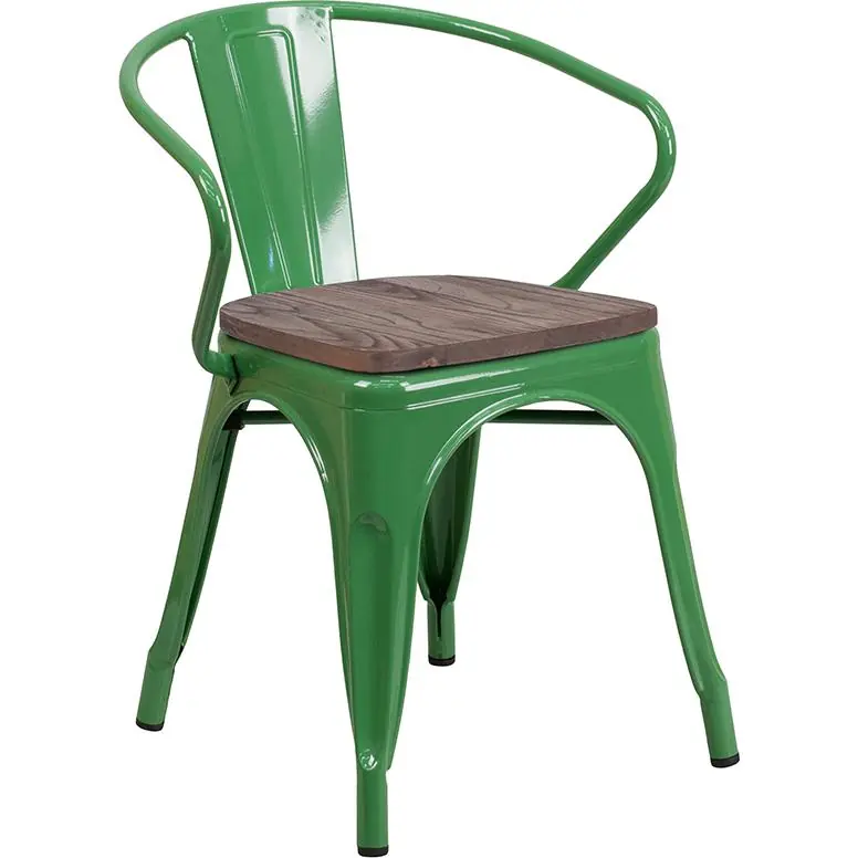 New Arrival Green Metal Chair With Wood Seat And Arms By Flash Furniture - Green