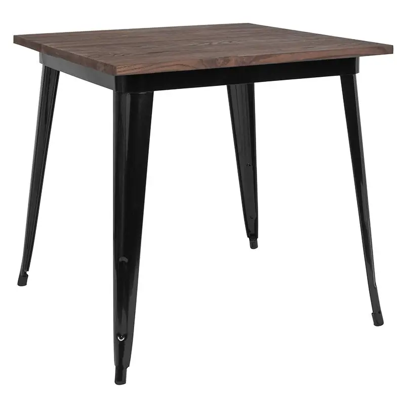Viral 31.5" Square Black Metal Indoor Table With Walnut Rustic Wood Top By Flash Furniture - Black