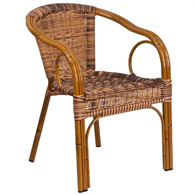 Cadiz Series Burning Brown Rattan Restaurant Patio Chair With Dark Red Bamboo-Aluminum Frame By Flash Furniture - Burning Brown Rattan , Dark Red Bamboo-Aluminum Frame Price Drop