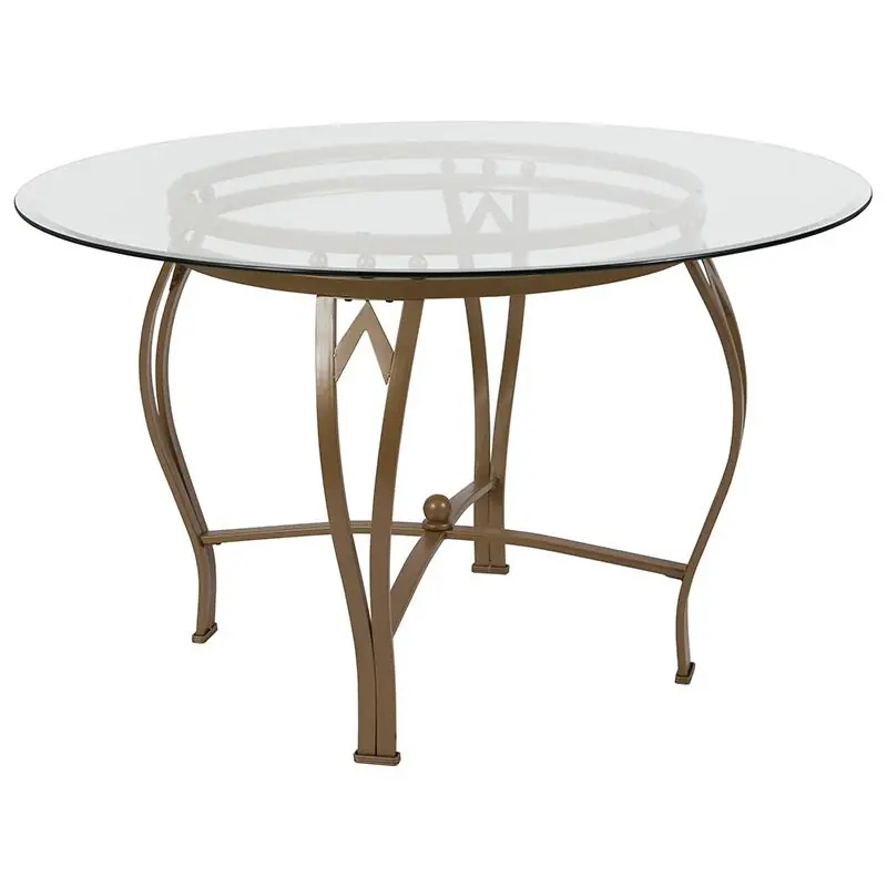 Budget Syracuse 48'' Round Glass Dining Table With Matte Gold Metal Frame By Flash Furniture - Clear Top , Matte Gold Frame
