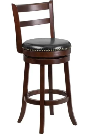 30'' High Cappuccino Wood Barstool With Single Slat Ladder Back And Black Leathersoft Swivel Seat By Flash Furniture - Cappuccino Top Pick