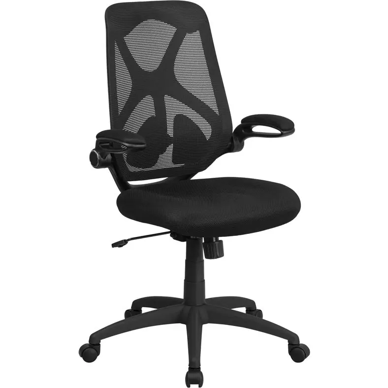 High Back Black Mesh Executive Swivel Ergonomic Office Chair With Adjustable Lumbar, 2-Paddle Control And Flip-Up Arms By Flash Furniture - Black Price Cut