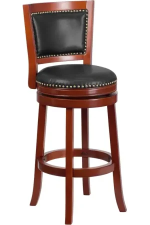 30'' High Dark Cherry Wood Barstool With Open Panel Back And Walnut Leathersoft Swivel Seat By Flash Furniture - Dark Cherry Fresh Stock