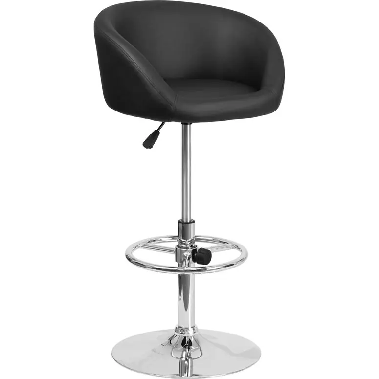 Discount Contemporary Black Vinyl Adjustable Height Barstool With Barrel Back And Chrome Base By Flash Furniture - Black Vinyl