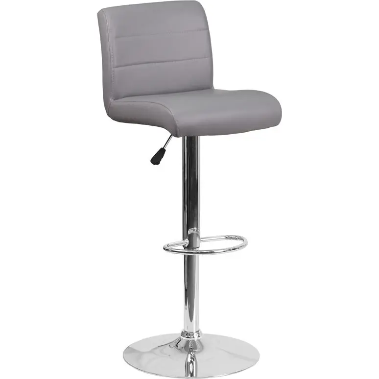 Time-Limited Contemporary Gray Vinyl Adjustable Height Barstool With Rolled Seat And Chrome Base By Flash Furniture - Gray