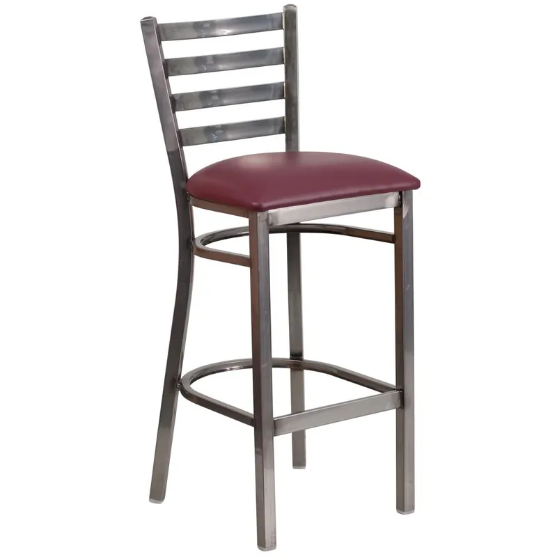 Hercules Series Clear Coated Ladder Back Metal Restaurant Barstool - Burgundy Vinyl Seat By Flash Furniture - Burgundy Vinyl Seat , Clear Coated Metal Frame Cheap