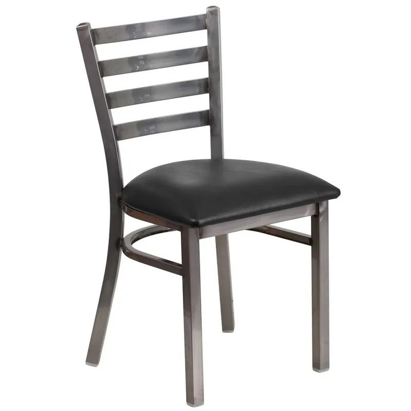 Best Seller Hercules Series Clear Coated Ladder Back Metal Restaurant Chair - Black Vinyl Seat By Flash Furniture - Black Vinyl Seat , Clear Coated Metal Frame