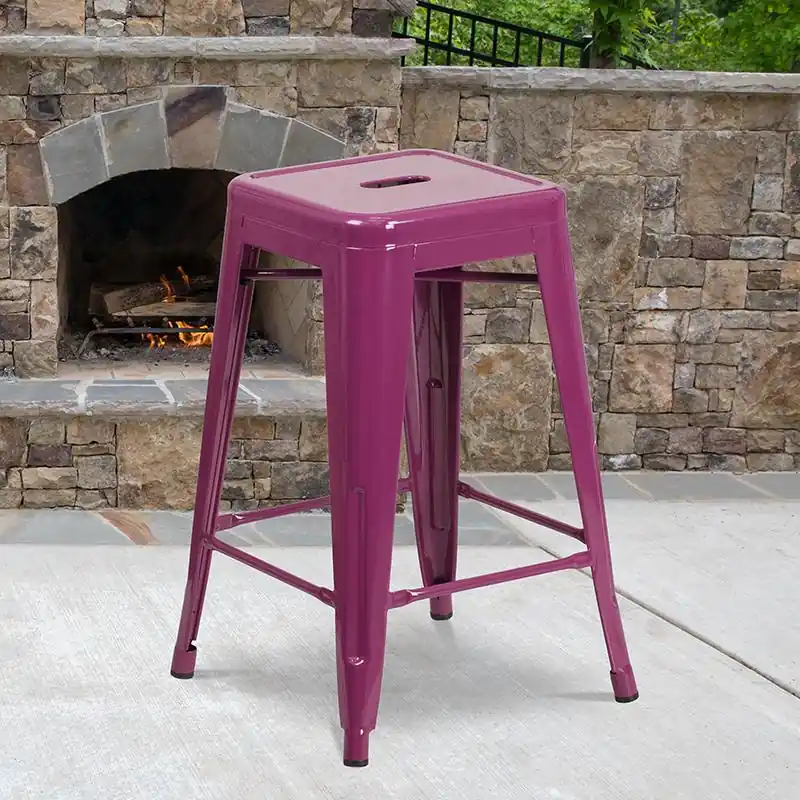 Commercial Grade 24" High Backless Purple Indoor-Outdoor Counter Height Stool By Flash Furniture - Purple Popular