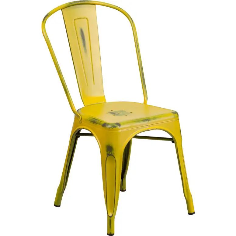 Commercial Grade Distressed Yellow Metal Indoor-Outdoor Stackable Chair By Flash Furniture - Yellow New Release