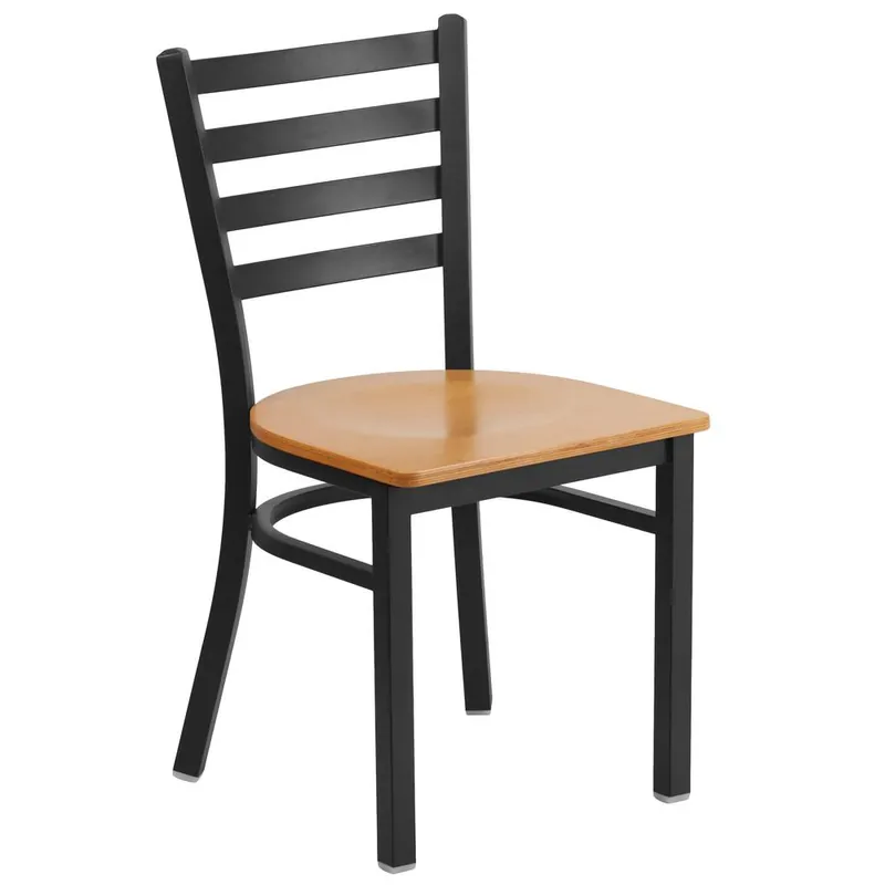 Hercules Series Black Ladder Back Metal Restaurant Chair - Natural Wood Seat By Flash Furniture - Natural Wood Seat , Black Metal Frame Modern
