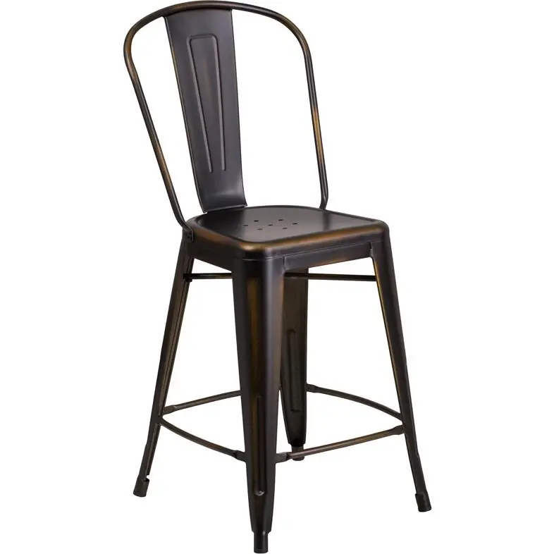 Commercial Grade 24" High Distressed Copper Metal Indoor-Outdoor Counter Height Stool With Back By Flash Furniture - Copper Shop Now