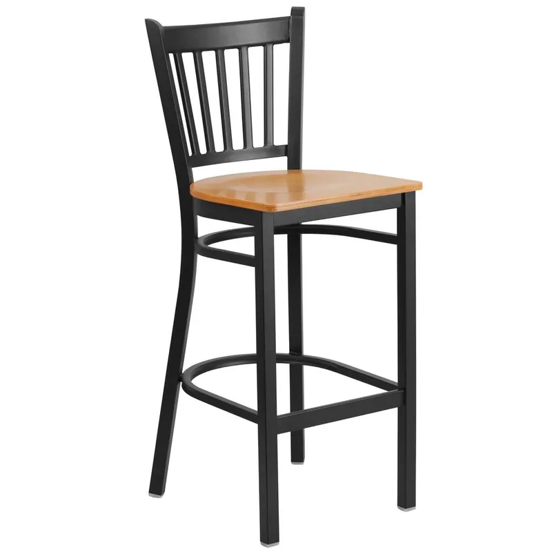 Hercules Series Black Vertical Back Metal Restaurant Barstool - Natural Wood Seat By Flash Furniture - Natural Wood Seat , Black Metal Frame Direct From Factory
