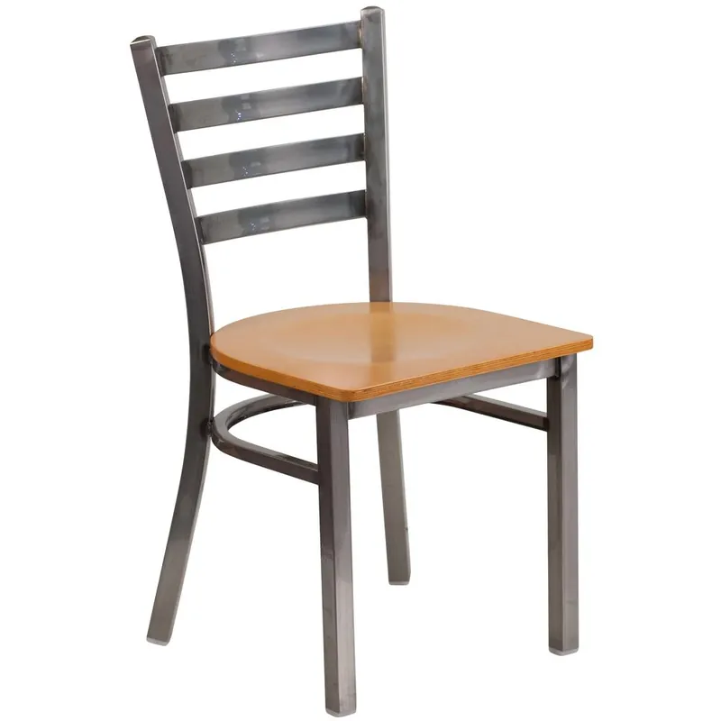 Time-Limited Hercules Series Clear Coated Ladder Back Metal Restaurant Chair - Natural Wood Seat By Flash Furniture - Natural Wood Seat , Clear Coated Metal Frame