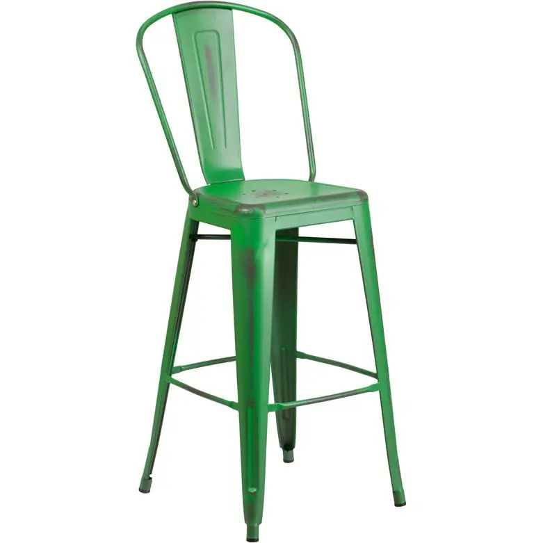 Commercial Grade 30" High Distressed Green Metal Indoor-Outdoor Barstool With Back By Flash Furniture - Green Get Yours