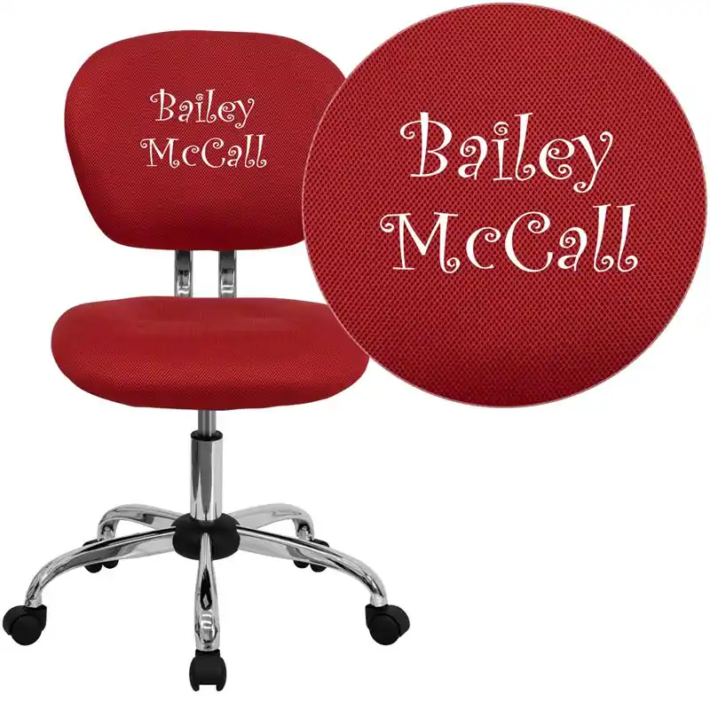 Low Price Personalized Mid-Back Red Mesh Swivel Task Office Chair With Chrome Base By Flash Furniture - Red