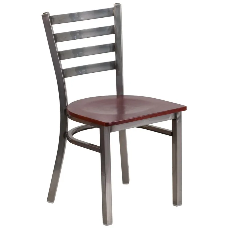 One Day Deal Hercules Series Clear Coated Ladder Back Metal Restaurant Chair - Mahogany Wood Seat By Flash Furniture - Mahogany Wood Seat , Clear Coated Metal Frame