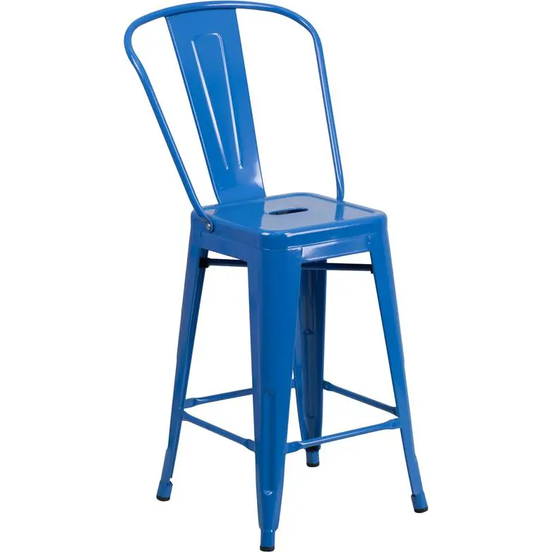 In Demand Commercial Grade 24" High Blue Metal Indoor-Outdoor Counter Height Stool With Removable Back By Flash Furniture - Blue