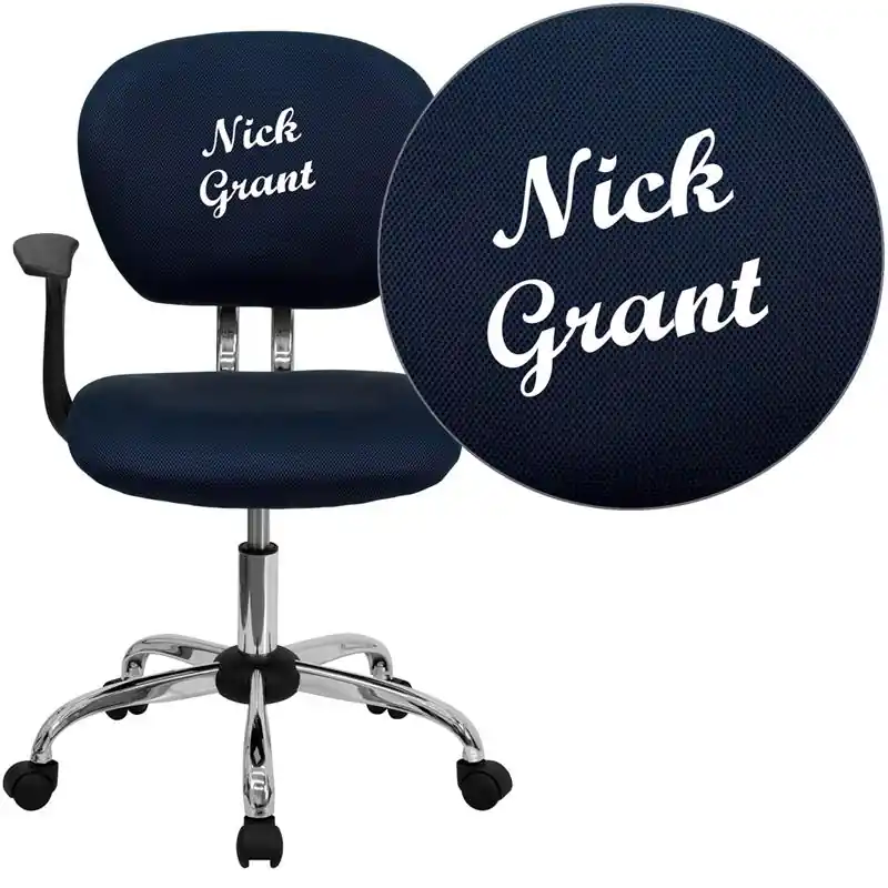 Personalized Mid-Back Navy Mesh Swivel Task Office Chair With Chrome Base And Arms By Flash Furniture - Navy Direct From Factory