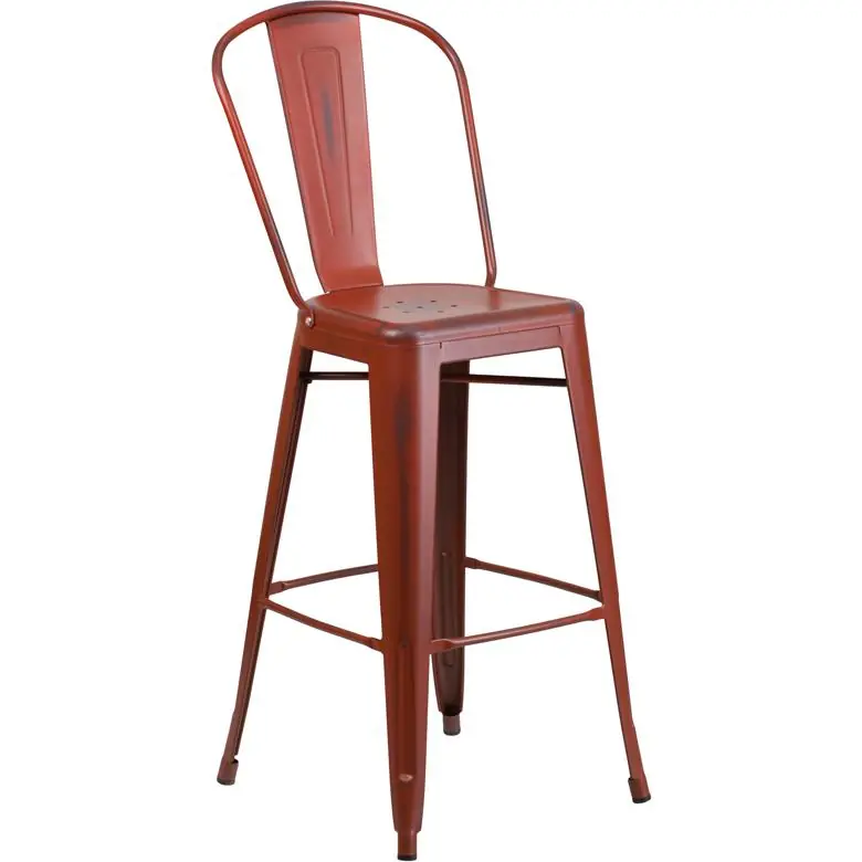 Commercial Grade 30" High Distressed Kelly Red Metal Indoor-Outdoor Barstool With Back By Flash Furniture - Kelly Red Popular