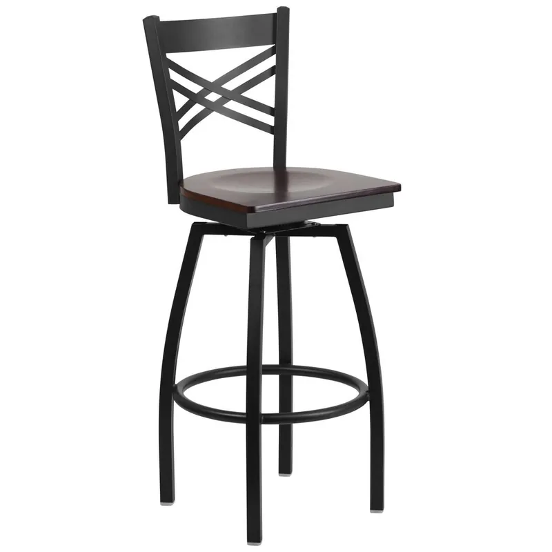 Save Now Hercules Series Black ''X'' Back Swivel Metal Barstool - Walnut Wood Seat By Flash Furniture - Walnut Wood Seat , Black Metal Frame